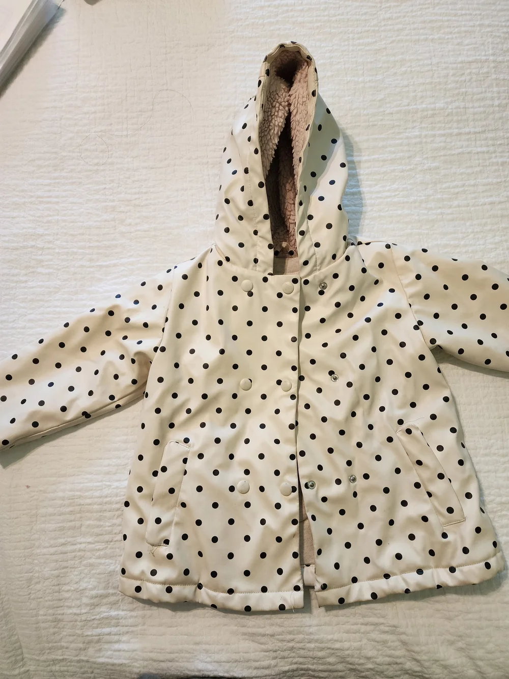 Zara Cream Hooded Polka Dot Raincoat